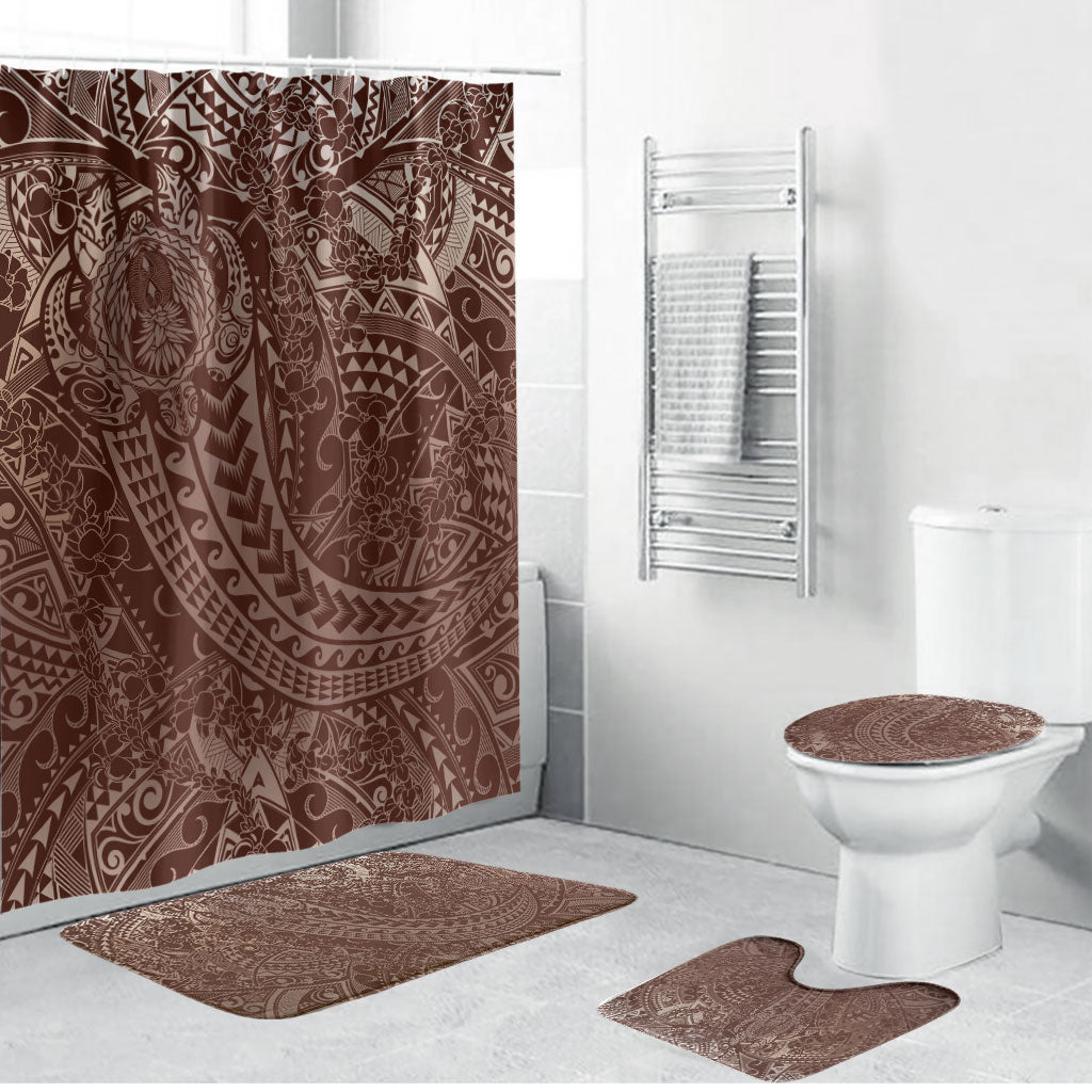 Hawaiian Turtles and Leis Bathroom Set Tribal Kakau Pattern Mocha Mousse Color LT03 Bathroom Set (4 pcs) Mocha Mousse - Polynesian Pride