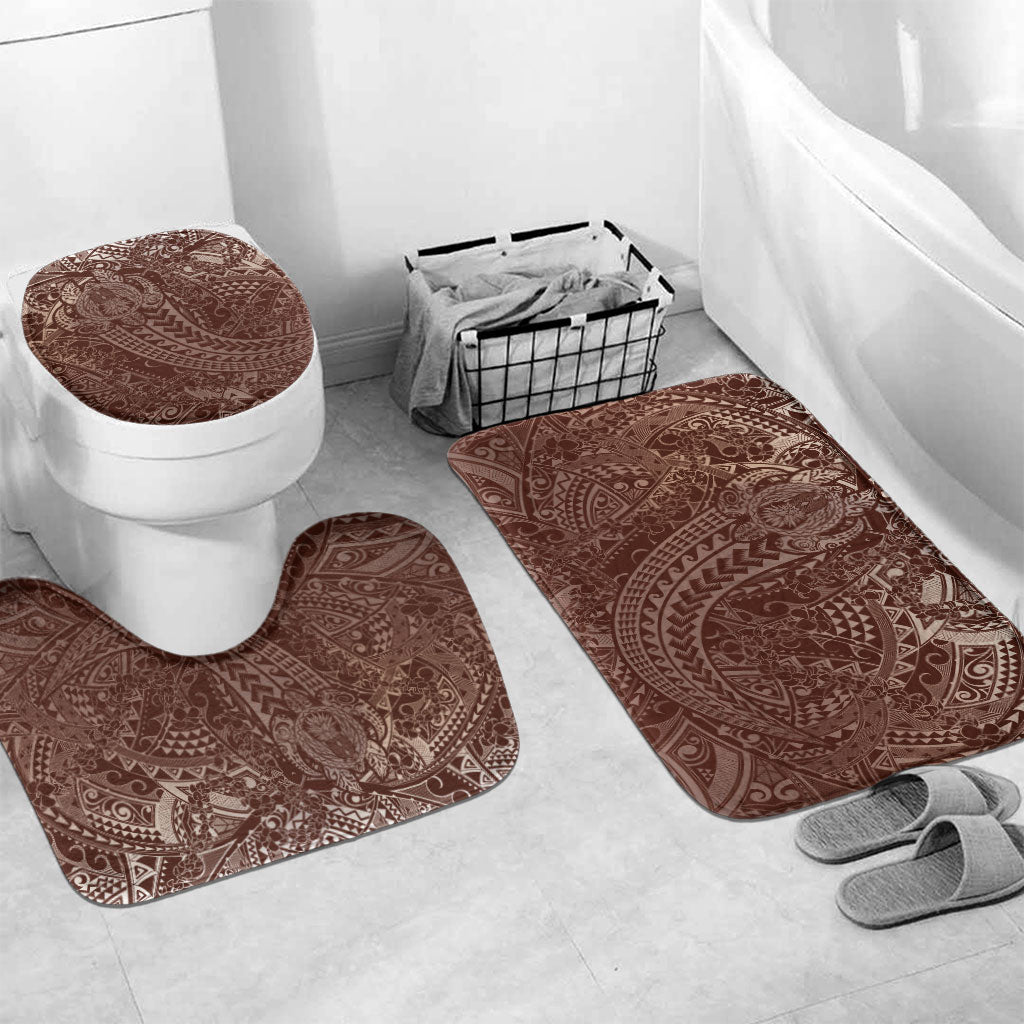 Hawaiian Turtles and Leis Bathroom Set Tribal Kakau Pattern Mocha Mousse Color