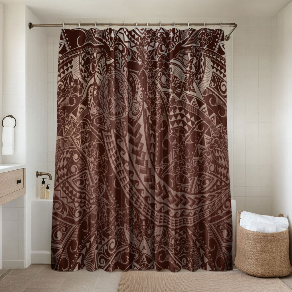 Hawaiian Turtles and Leis Bathroom Set Tribal Kakau Pattern Mocha Mousse Color