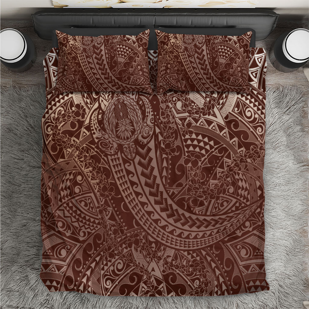 Hawaiian Turtles and Leis Bedding Set Tribal Kakau Pattern Mocha Mousse Color