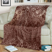 Hawaiian Turtles and Leis Blanket Tribal Kakau Pattern Mocha Mousse Color