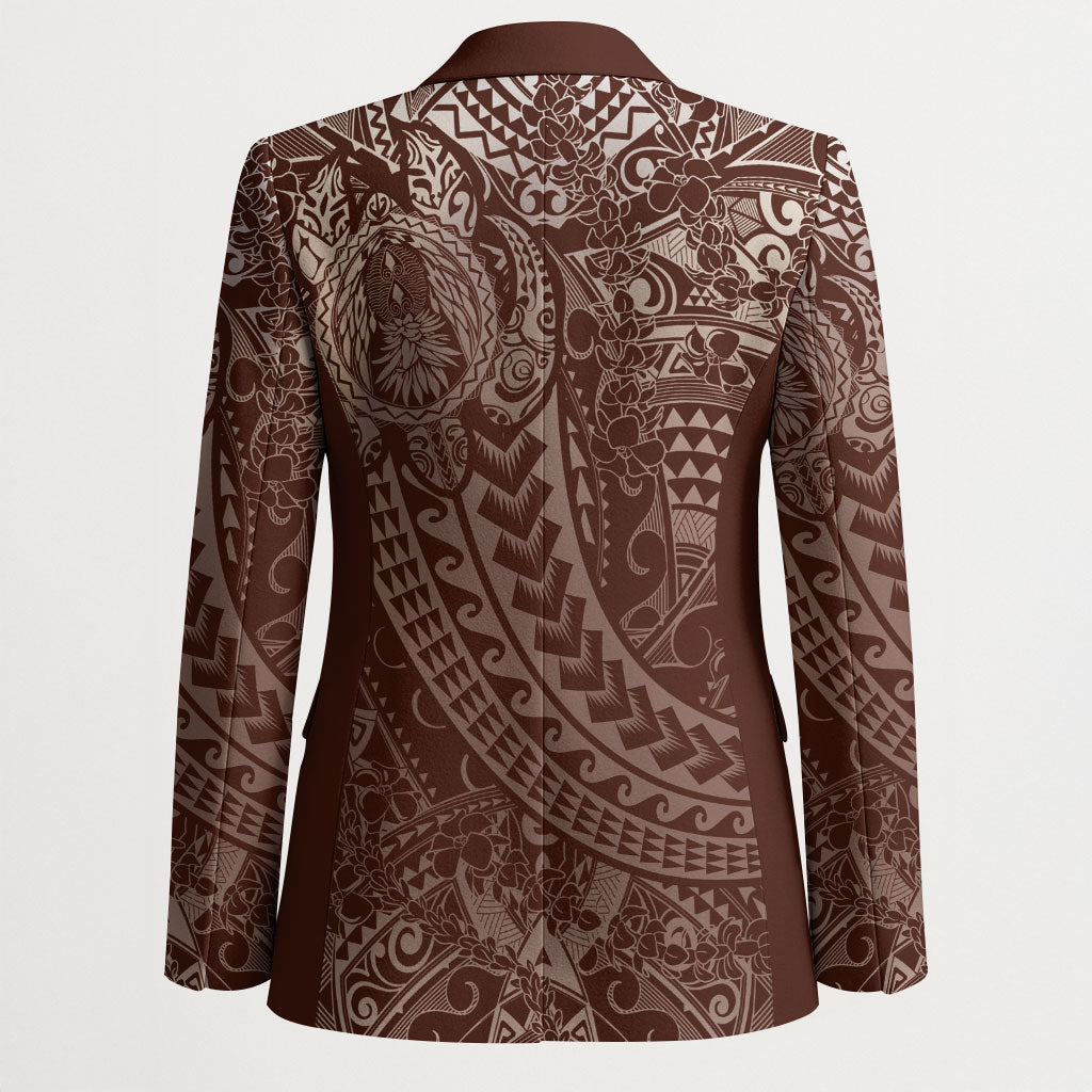 Hawaiian Turtles and Leis Blazer Tribal Kakau Pattern Mocha Mousse Color