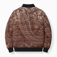 Hawaiian Turtles and Leis Bomber Puffer Jacket Tribal Kakau Pattern Mocha Mousse Color