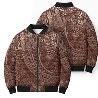 Hawaiian Turtles and Leis Bomber Puffer Jacket Tribal Kakau Pattern Mocha Mousse Color