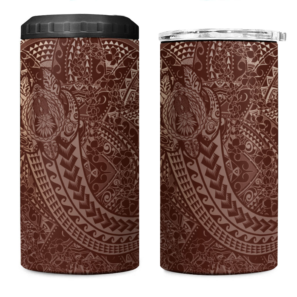 Hawaiian Turtles and Leis 4 in 1 Can Cooler Tumbler Tribal Kakau Pattern Mocha Mousse Color