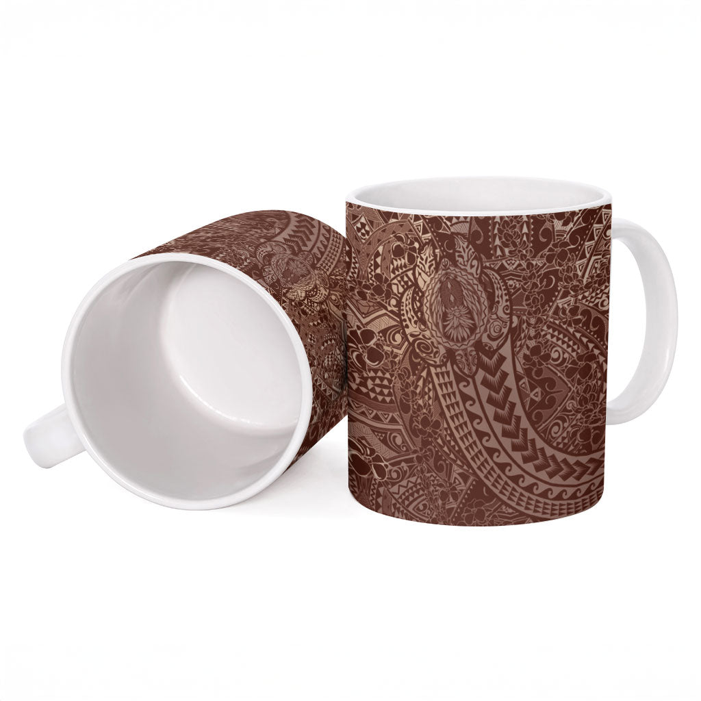 Hawaiian Turtles and Leis Ceramic Mug Tribal Kakau Pattern Mocha Mousse Color