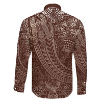 Hawaiian Turtles and Leis Family Matching Off Shoulder Maxi Dress and Hawaiian Shirt Tribal Kakau Pattern Mocha Mousse Color