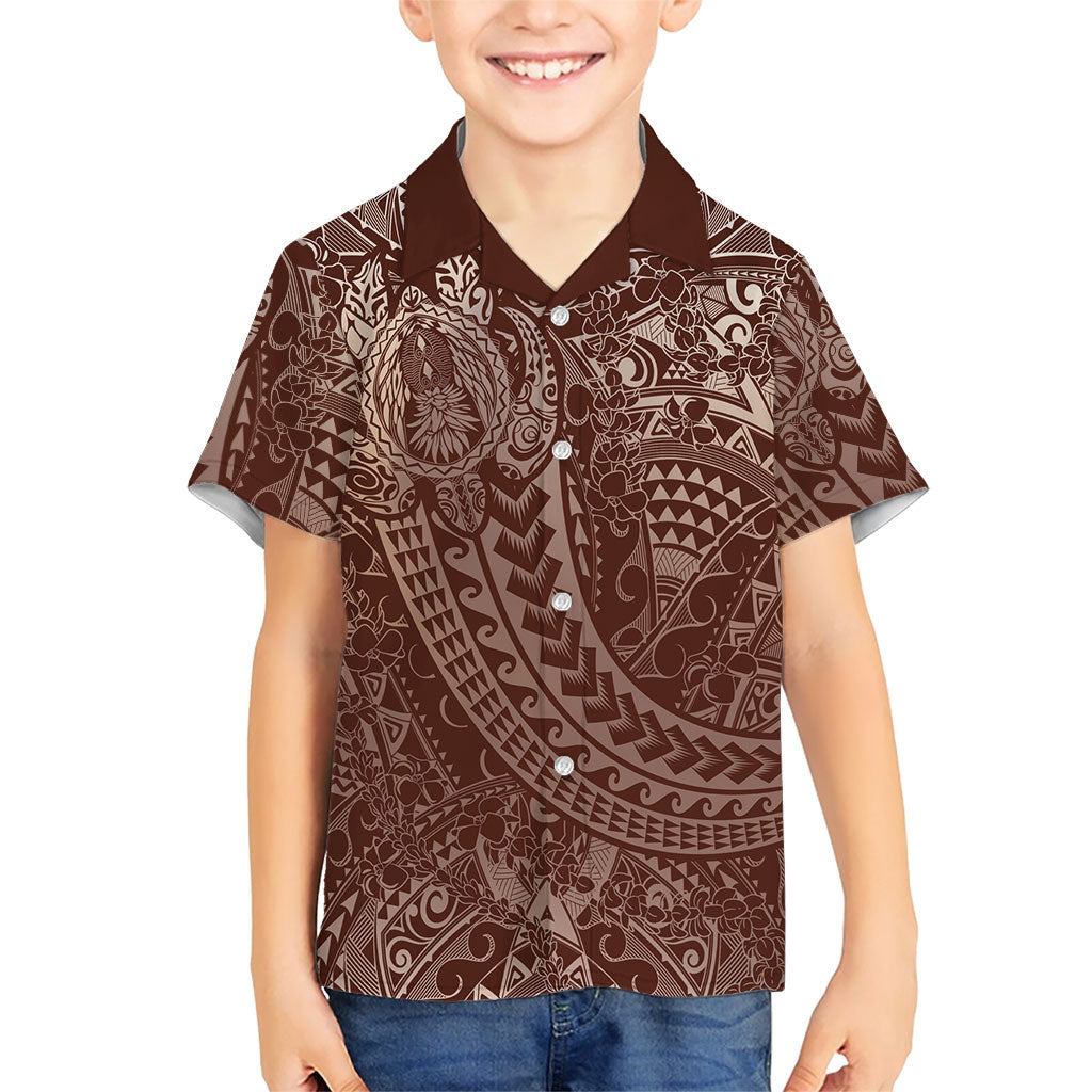 Hawaiian Turtles and Leis Family Matching Off Shoulder Maxi Dress and Hawaiian Shirt Tribal Kakau Pattern Mocha Mousse Color
