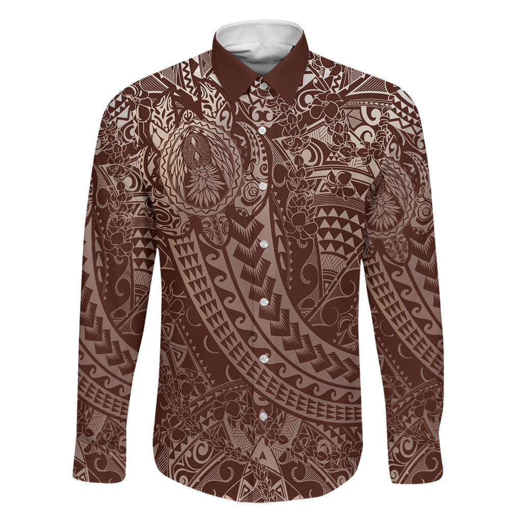 Hawaiian Turtles and Leis Family Matching Off Shoulder Short Dress and Hawaiian Shirt Tribal Kakau Pattern Mocha Mousse Color