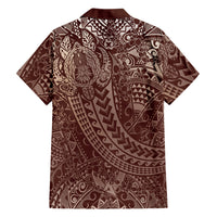 Hawaiian Turtles and Leis Family Matching Puletasi and Hawaiian Shirt Tribal Kakau Pattern Mocha Mousse Color