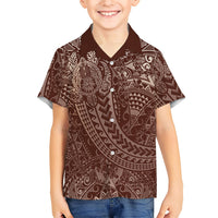Hawaiian Turtles and Leis Family Matching Puletasi and Hawaiian Shirt Tribal Kakau Pattern Mocha Mousse Color