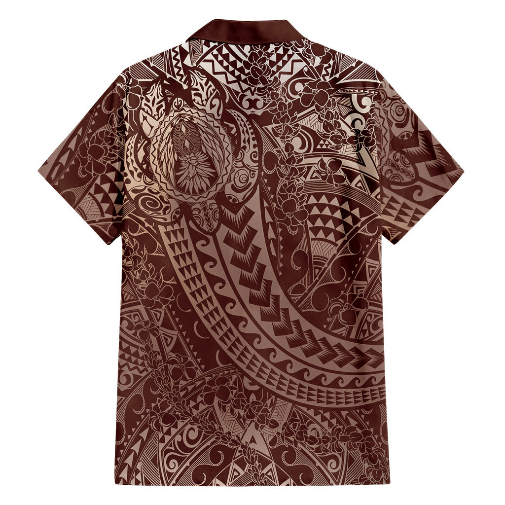Hawaiian Turtles and Leis Family Matching Short Sleeve Bodycon Dress and Hawaiian Shirt Tribal Kakau Pattern Mocha Mousse Color