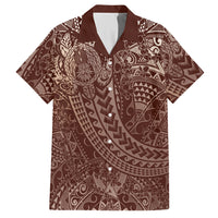Hawaiian Turtles and Leis Hawaiian Shirt Tribal Kakau Pattern Mocha Mousse Color