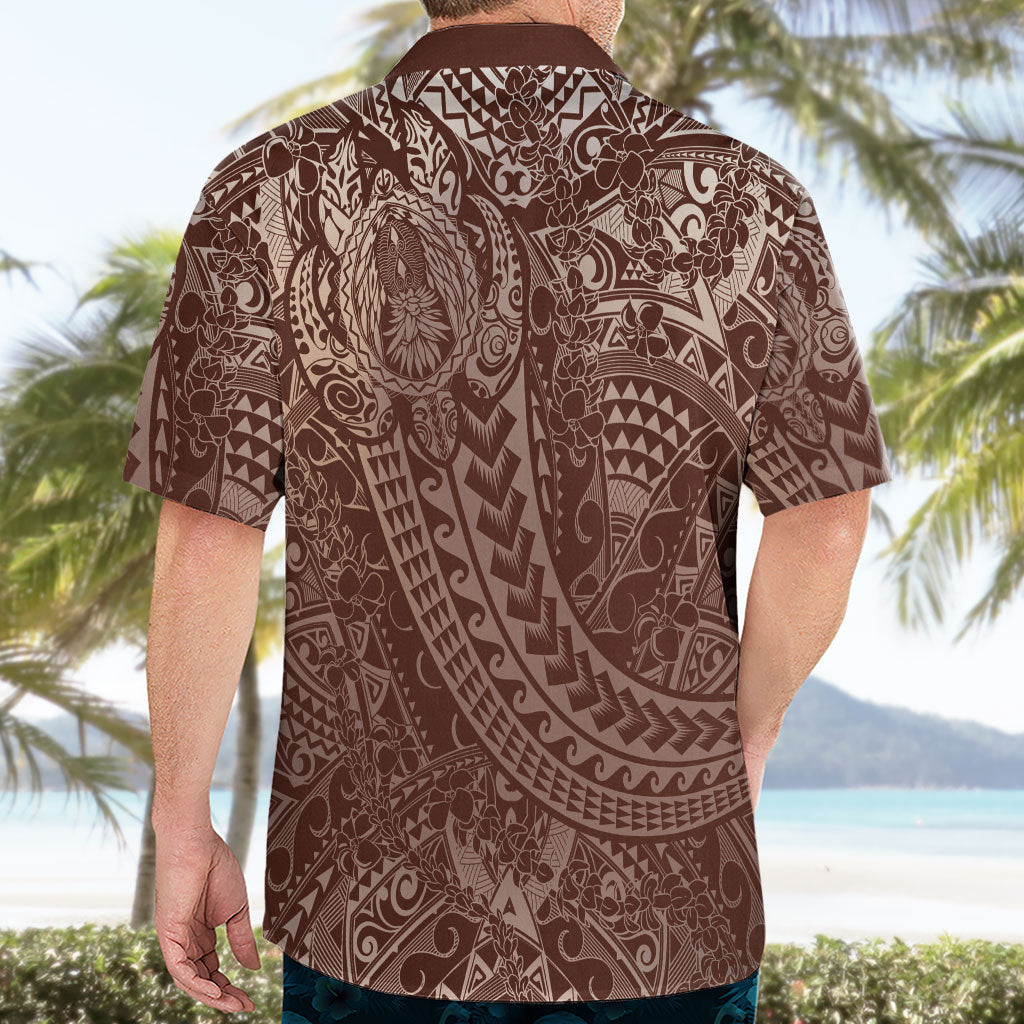 Hawaiian Turtles and Leis Hawaiian Shirt Tribal Kakau Pattern Mocha Mousse Color