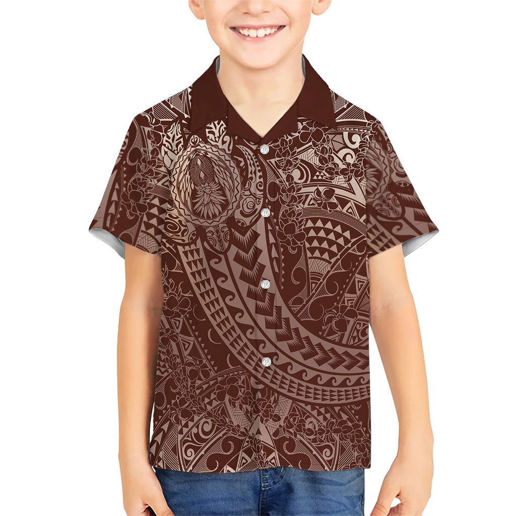 Hawaiian Turtles and Leis Hawaiian Shirt Tribal Kakau Pattern Mocha Mousse Color