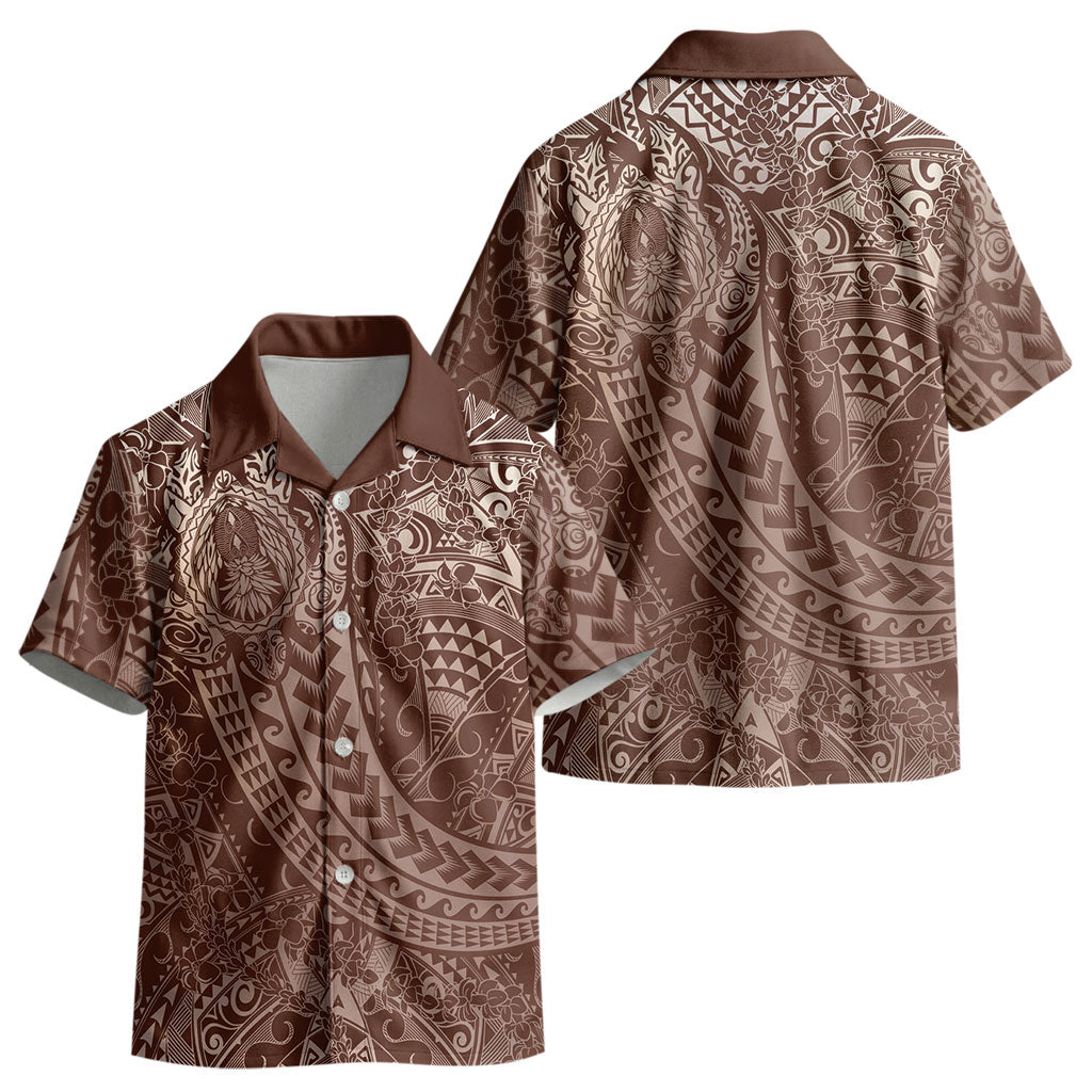 Hawaiian Turtles and Leis Kid Hawaiian Shirt Tribal Kakau Pattern Mocha Mousse Color LT03