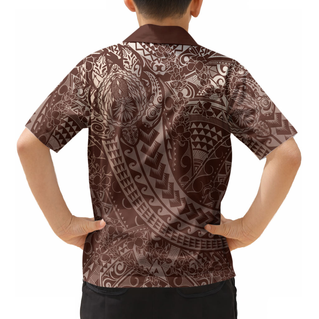 Hawaiian Turtles and Leis Kid Hawaiian Shirt Tribal Kakau Pattern Mocha Mousse Color LT03