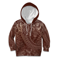 Hawaiian Turtles and Leis Kid Hoodie Tribal Kakau Pattern Mocha Mousse Color