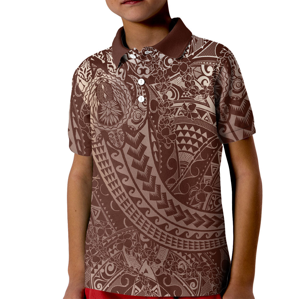 Hawaiian Turtles and Leis Kid Polo Shirt Tribal Kakau Pattern Mocha Mousse Color