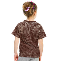Hawaiian Turtles and Leis Kid T Shirt Tribal Kakau Pattern Mocha Mousse Color