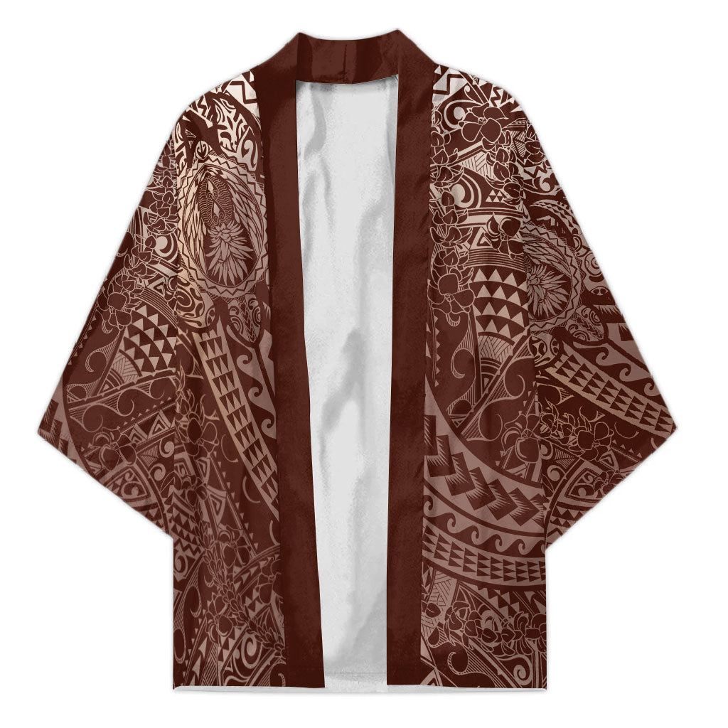 Hawaiian Turtles and Leis Kimono Tribal Kakau Pattern Mocha Mousse Color