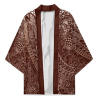 Hawaiian Turtles and Leis Kimono Tribal Kakau Pattern Mocha Mousse Color