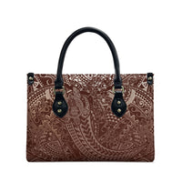 Hawaiian Turtles and Leis Leather Bag Tribal Kakau Pattern Mocha Mousse Color