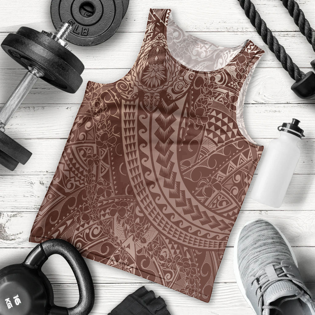 Hawaiian Turtles and Leis Men Tank Top Tribal Kakau Pattern Mocha Mousse Color