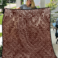 Hawaiian Turtles and Leis Quilt Tribal Kakau Pattern Mocha Mousse Color