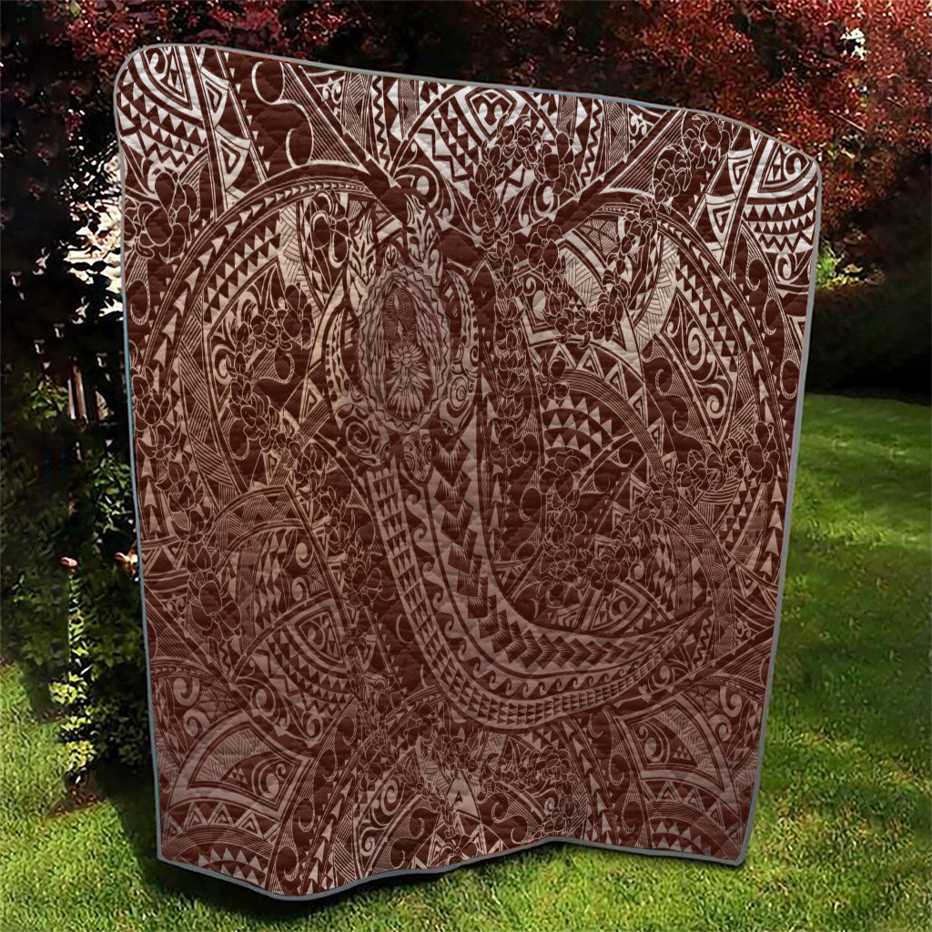 Hawaiian Turtles and Leis Quilt Tribal Kakau Pattern Mocha Mousse Color