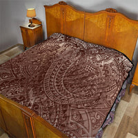 Hawaiian Turtles and Leis Quilt Tribal Kakau Pattern Mocha Mousse Color
