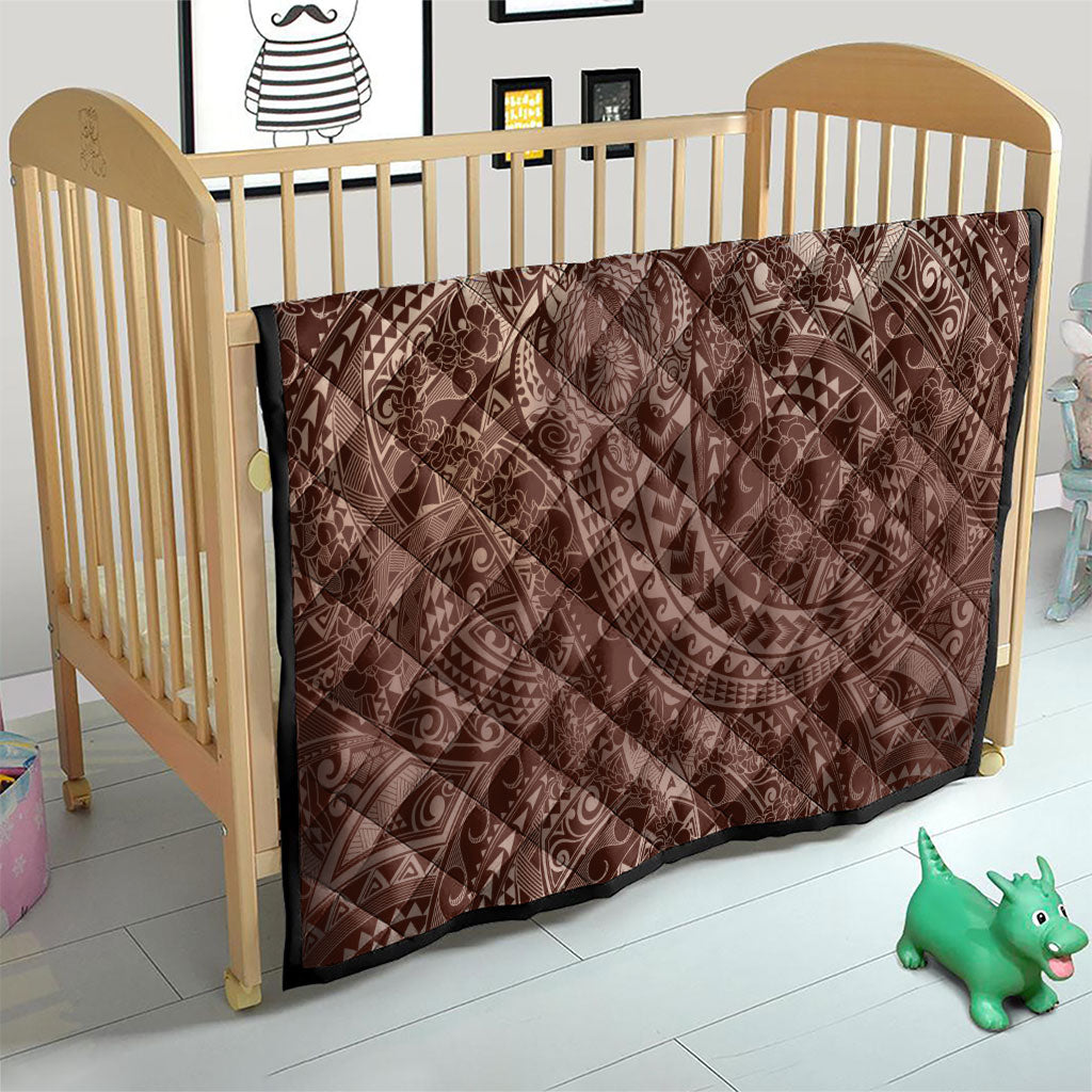Hawaiian Turtles and Leis Quilt Tribal Kakau Pattern Mocha Mousse Color