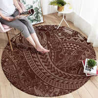 Hawaiian Turtles and Leis Round Carpet Tribal Kakau Pattern Mocha Mousse Color