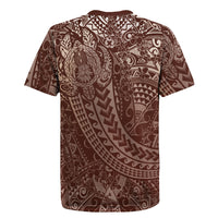 Hawaiian Turtles and Leis Rugby Jersey Tribal Kakau Pattern Mocha Mousse Color