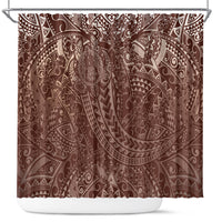Hawaiian Turtles and Leis Shower Curtain Tribal Kakau Pattern Mocha Mousse Color
