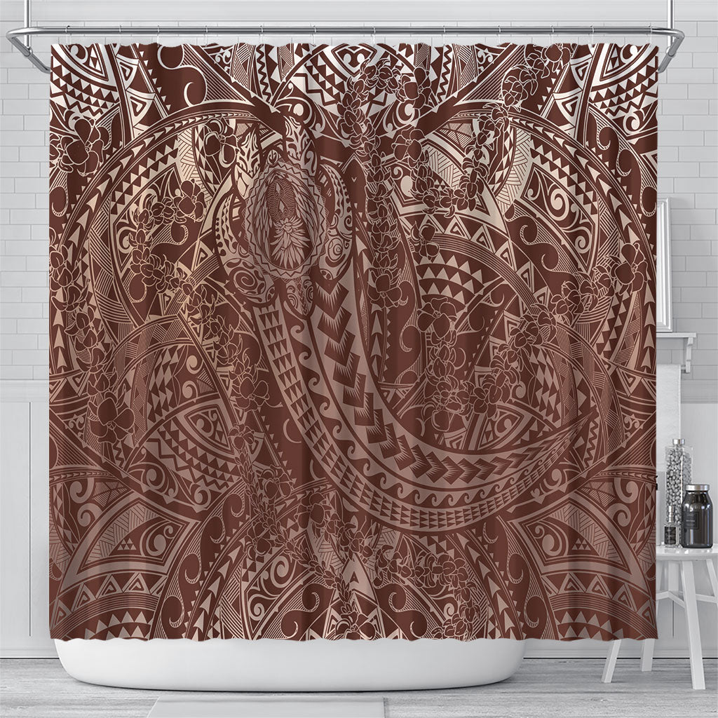 Hawaiian Turtles and Leis Shower Curtain Tribal Kakau Pattern Mocha Mousse Color