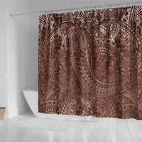 Hawaiian Turtles and Leis Shower Curtain Tribal Kakau Pattern Mocha Mousse Color