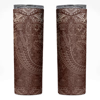 Hawaiian Turtles and Leis Skinny Tumbler Tribal Kakau Pattern Mocha Mousse Color
