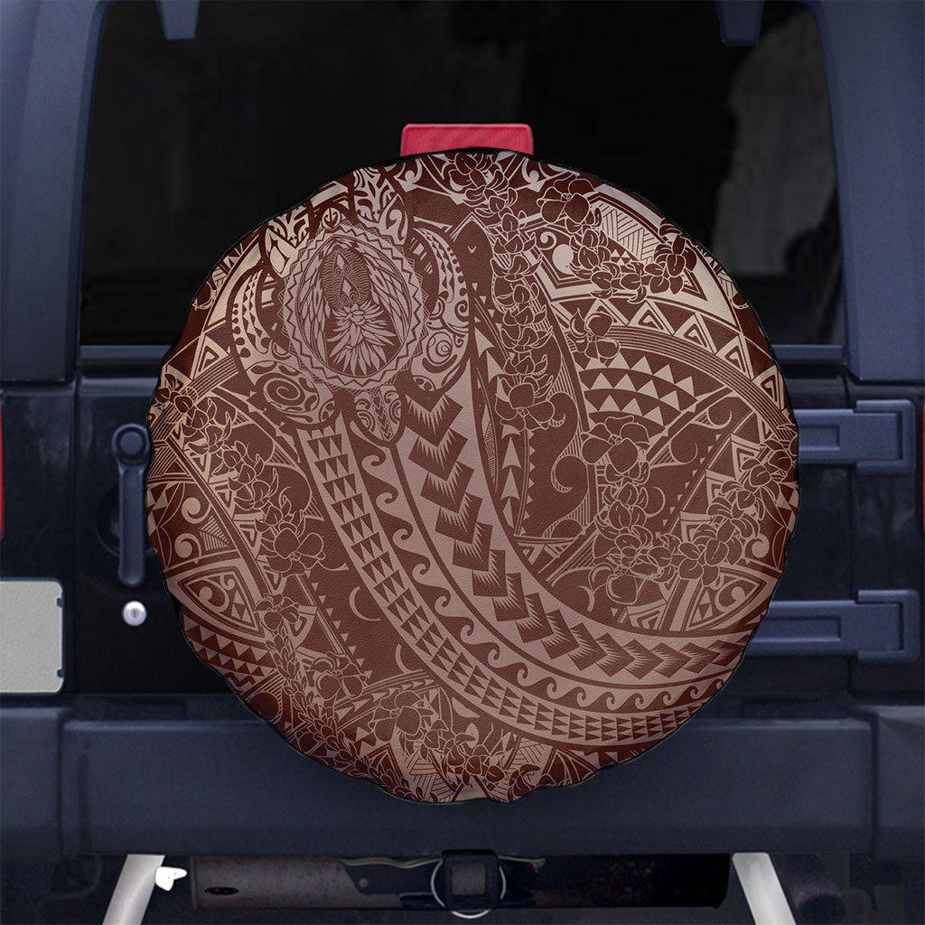 Hawaiian Turtles and Leis Spare Tire Cover Tribal Kakau Pattern Mocha Mousse Color