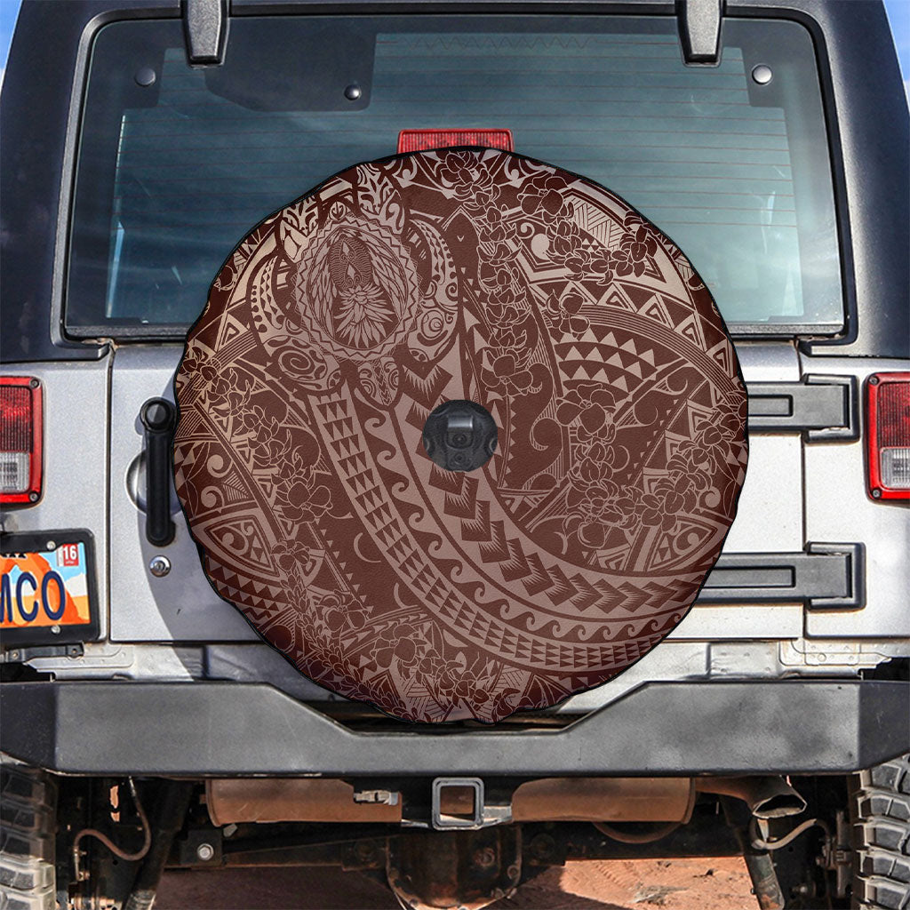 Hawaiian Turtles and Leis Spare Tire Cover Tribal Kakau Pattern Mocha Mousse Color
