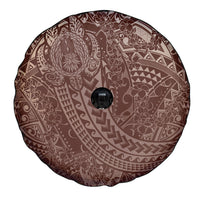 Hawaiian Turtles and Leis Spare Tire Cover Tribal Kakau Pattern Mocha Mousse Color