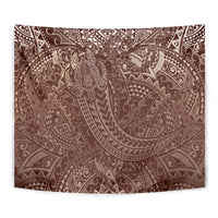 Hawaiian Turtles and Leis Tapestry Tribal Kakau Pattern Mocha Mousse Color