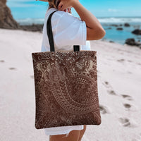 Hawaiian Turtles and Leis Tote Bag Tribal Kakau Pattern Mocha Mousse Color