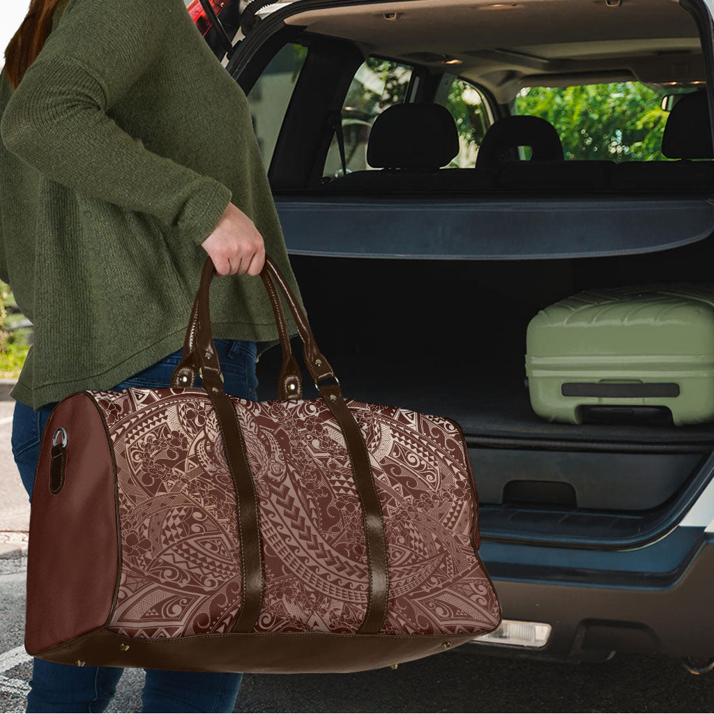 Hawaiian Turtles and Leis Travel Bag Tribal Kakau Pattern Mocha Mousse Color
