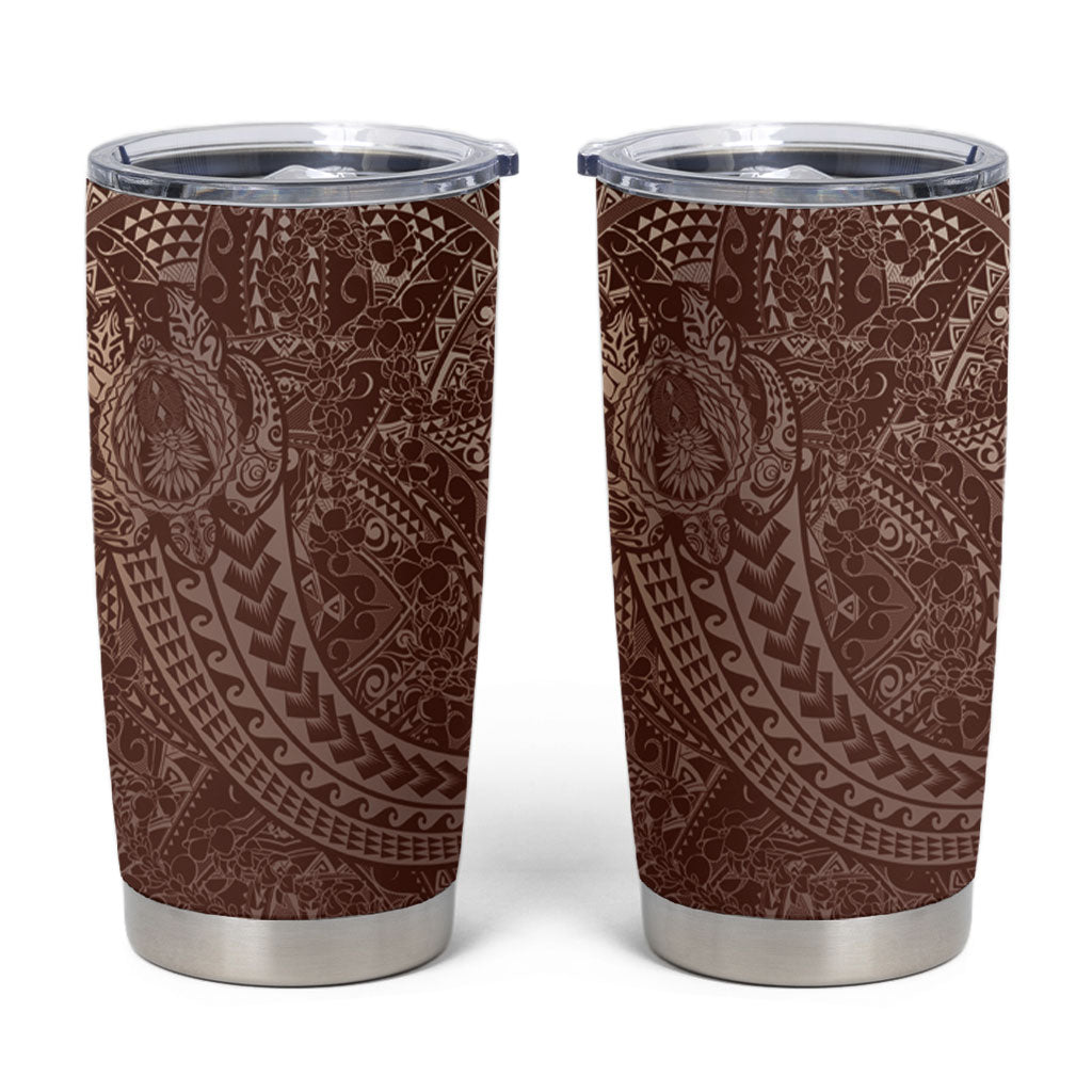 Hawaiian Turtles and Leis Tumbler Cup Tribal Kakau Pattern Mocha Mousse Color