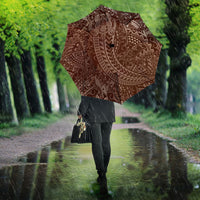 Hawaiian Turtles and Leis Umbrella Tribal Kakau Pattern Mocha Mousse Color