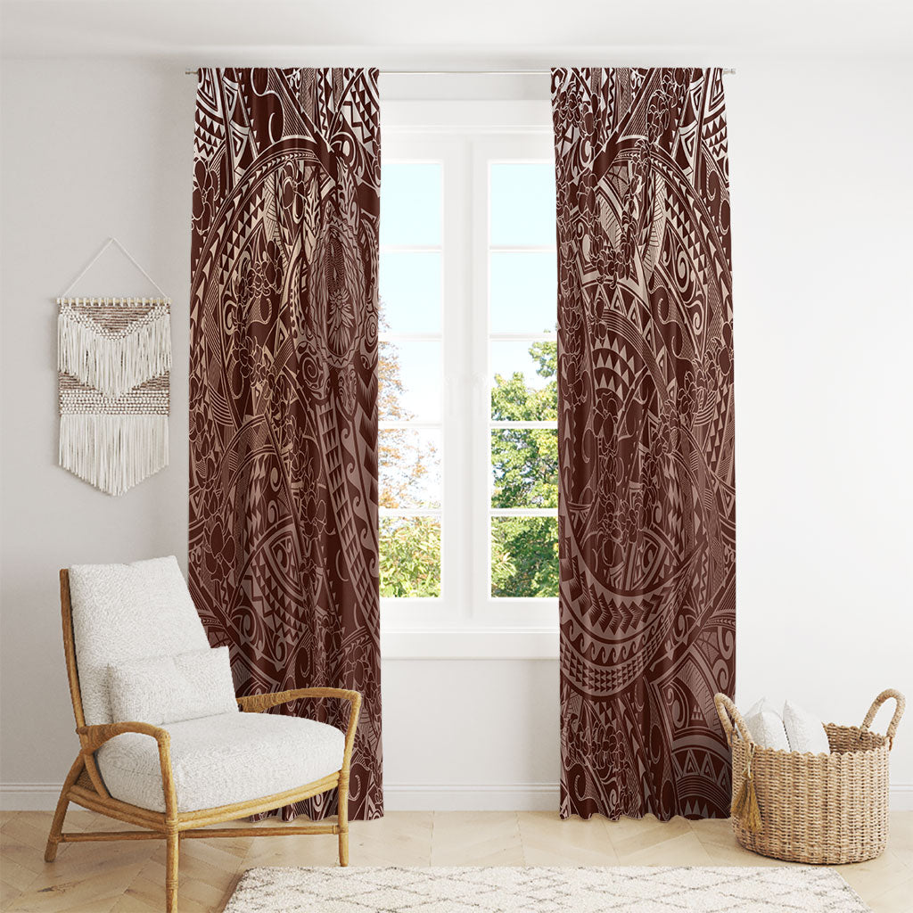 Hawaiian Turtles and Leis Window Curtain Tribal Kakau Pattern Mocha Mousse Color