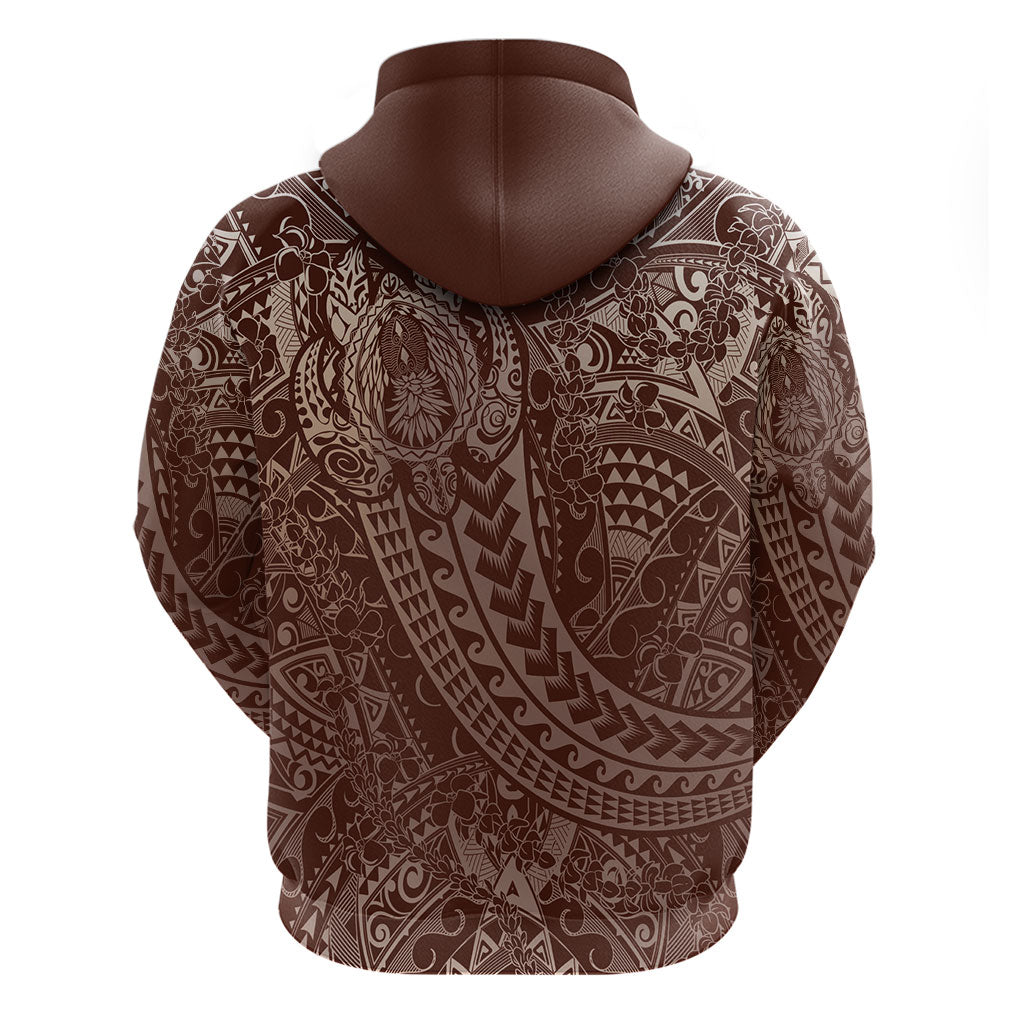 Hawaiian Turtles and Leis Zip Hoodie Tribal Kakau Pattern Mocha Mousse Color