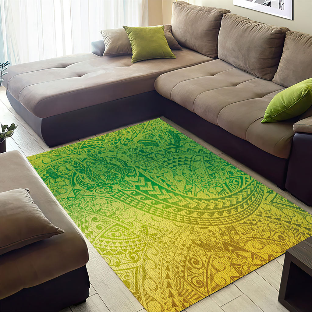 Hawaiian Turtles and Leis Area Rug Tribal Kakau Pattern Fresh Summer Vibe