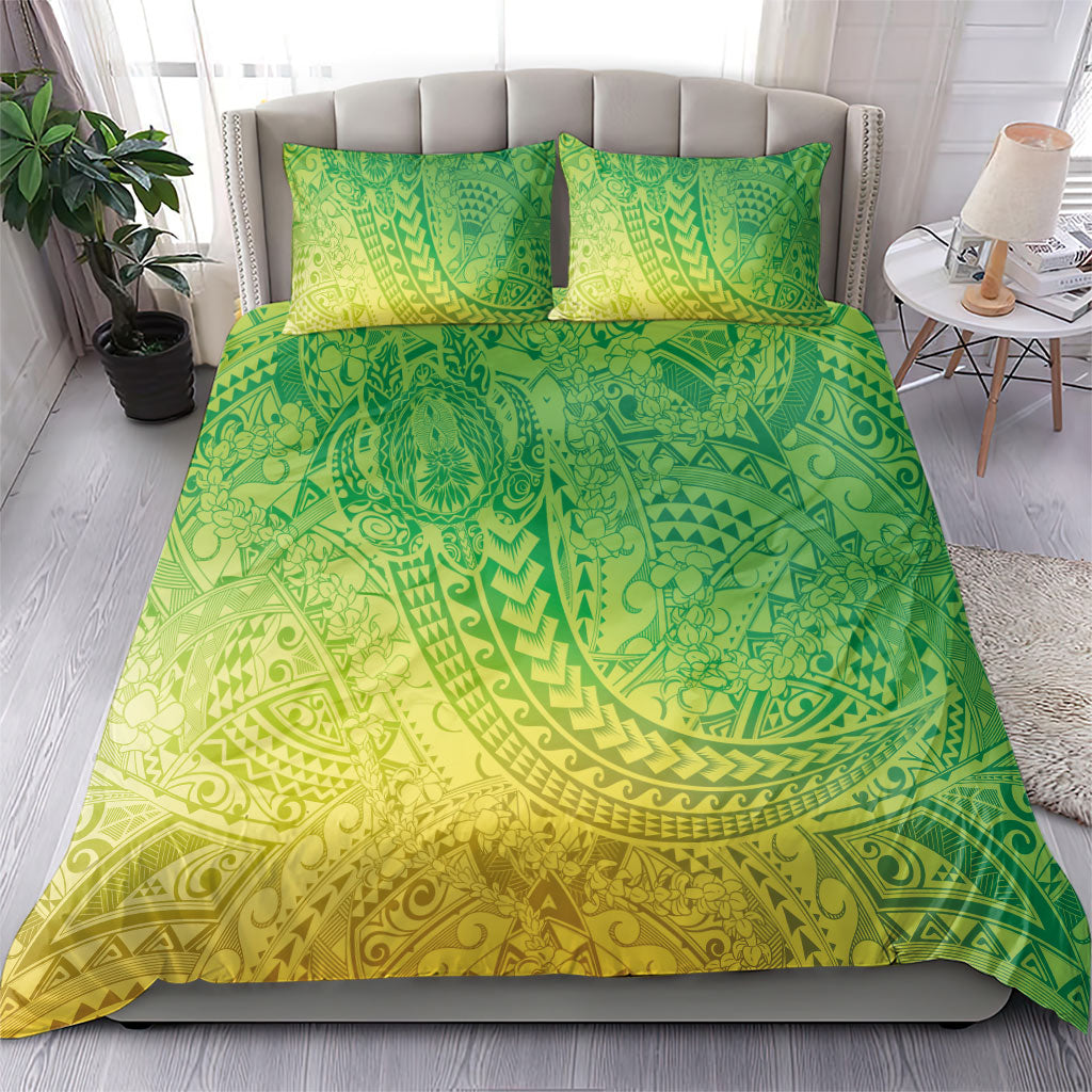 Hawaiian Turtles and Leis Bedding Set Tribal Kakau Pattern Fresh Summer Vibe